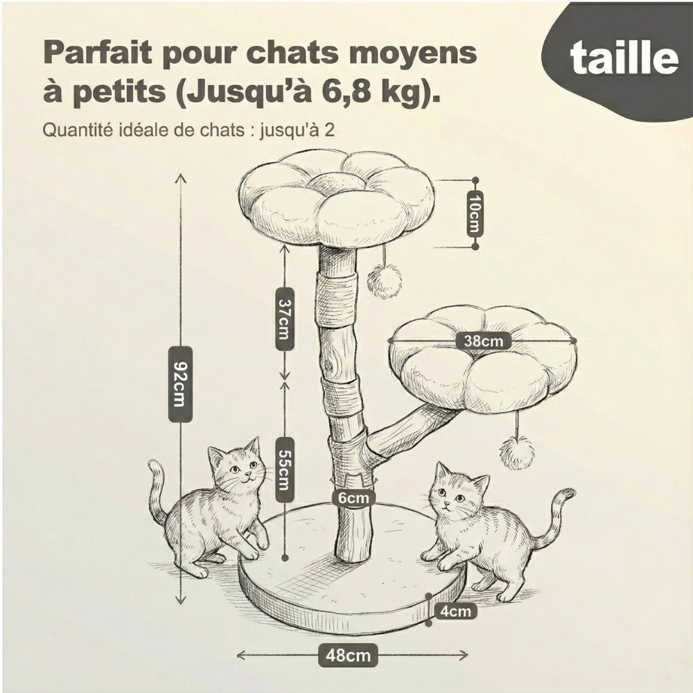 Dimensions arbre à chat Flora hauteur 92cm et base stable
