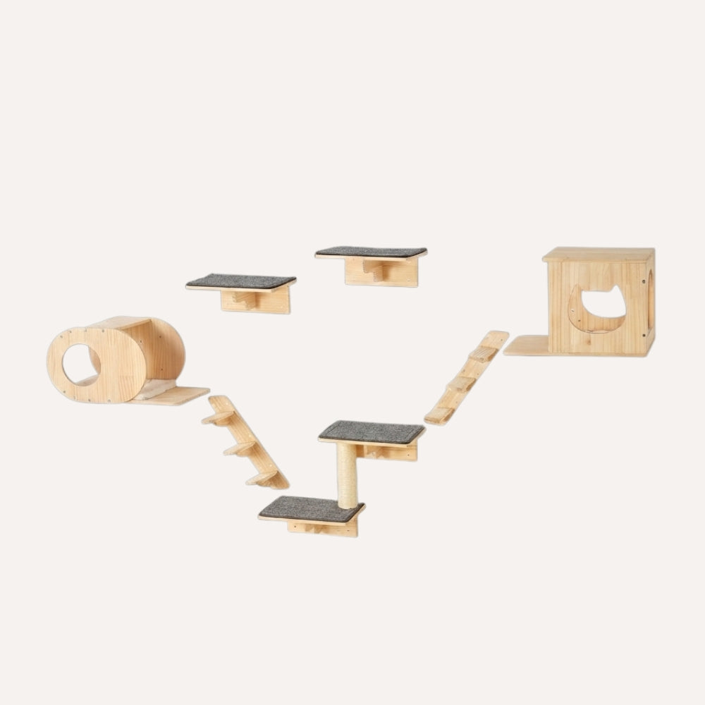 Kit complet arbre à chat mural 9 pièces à fixer au mur