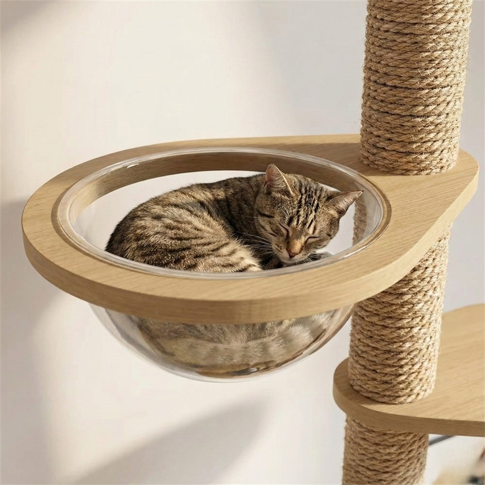 Panier bulle transparent acrylique pour arbre à chat moderne