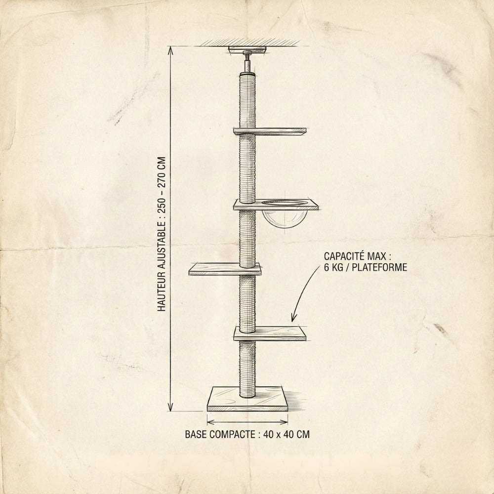 Dimensions et schéma technique arbre à chat Zénith fixation pression