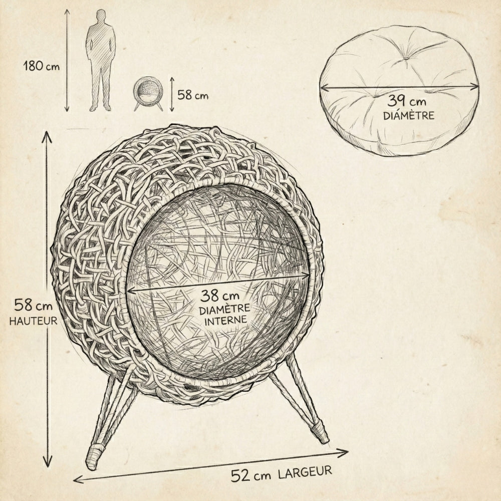 Dimensions panier chat Bali hauteur 58cm et diamètre