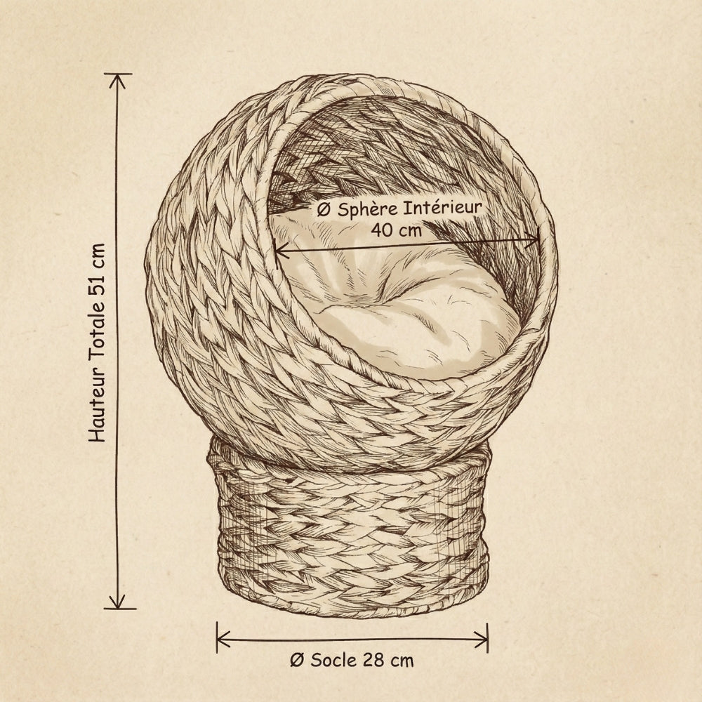 Schéma dimensions lit Tulum hauteur 51cm diamètre 40cm