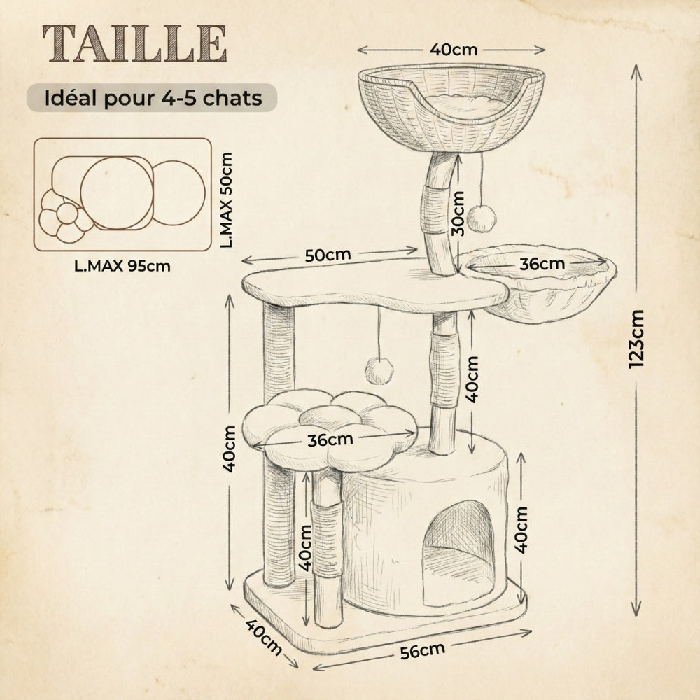 Dimensions petit arbre à chat Oasis - Hauteur et emprise au sol